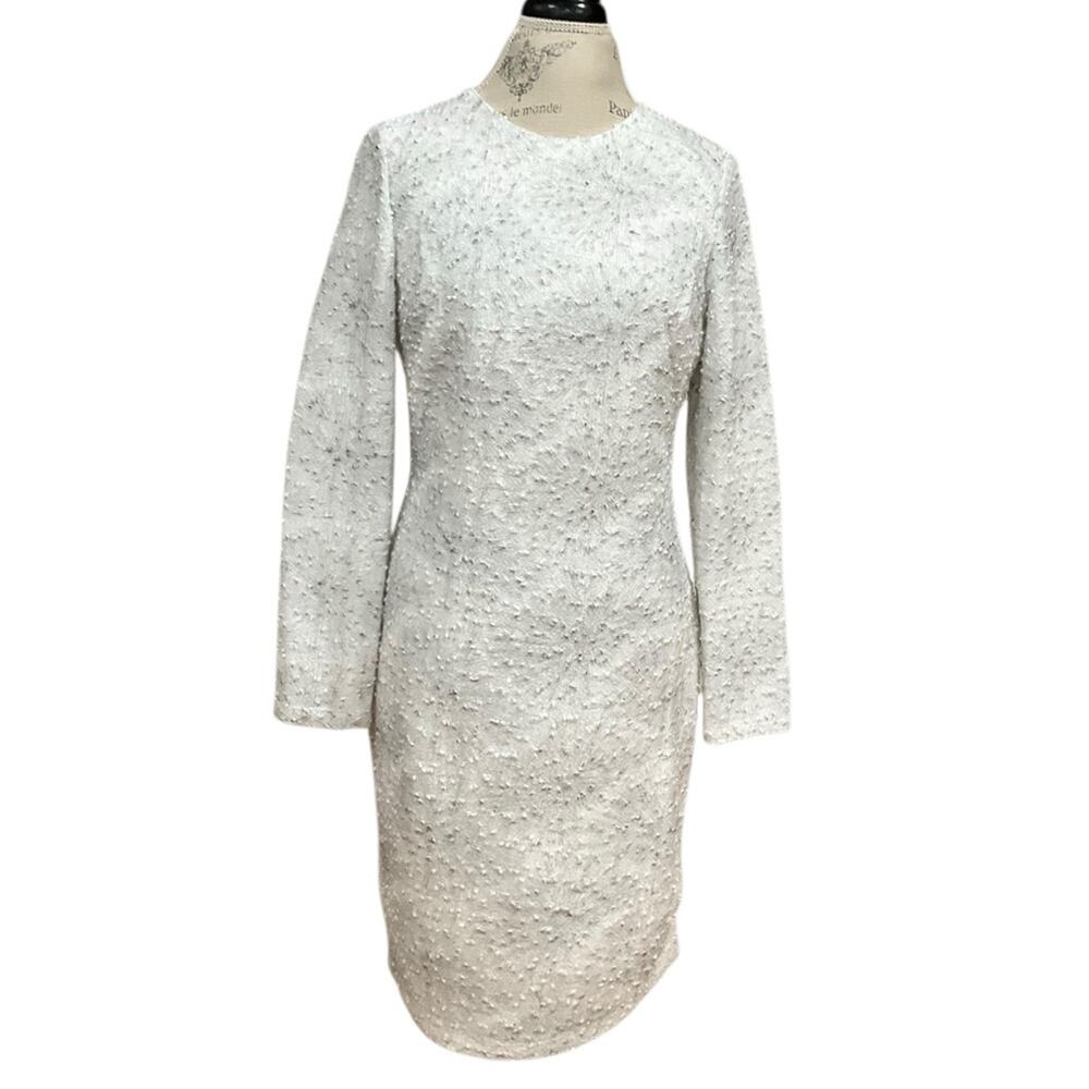 Maia Women’s Elegant Sequin Textured Dress White Gray Size 12 NWT